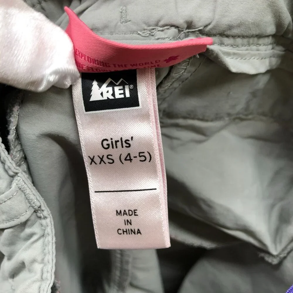 REI‎ Hiking Cargo Shorts Girls XXS 4-5 Gray Nylon Outdoors Lightweight Trail